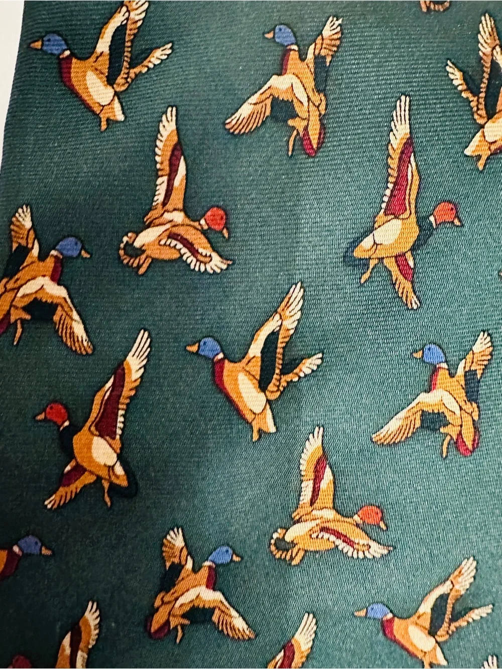 Fox&Chave 100%Silk Mallard Duck Hunting Tie Green Made in England